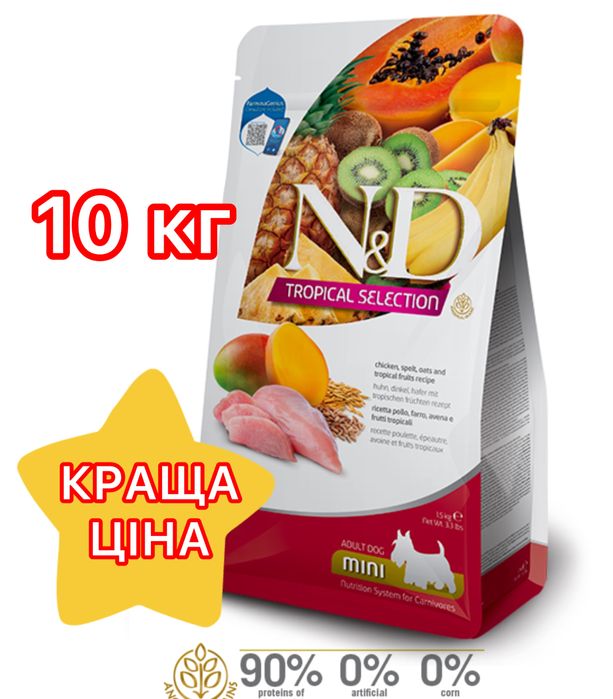 10 кг Корм для собак міні порід Farmina N&D Tropical курка та фрукти