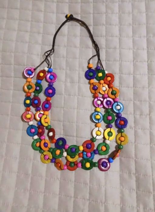 Nowy naturalny Boho retro naszyjnik korale z łupin kokosa 65 cm