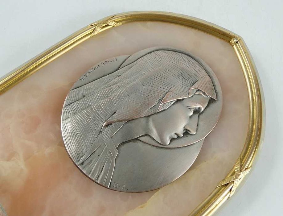 Duża KROPIELNICA Matka Boża Maryja alabaster mosiądz 29,5 cm