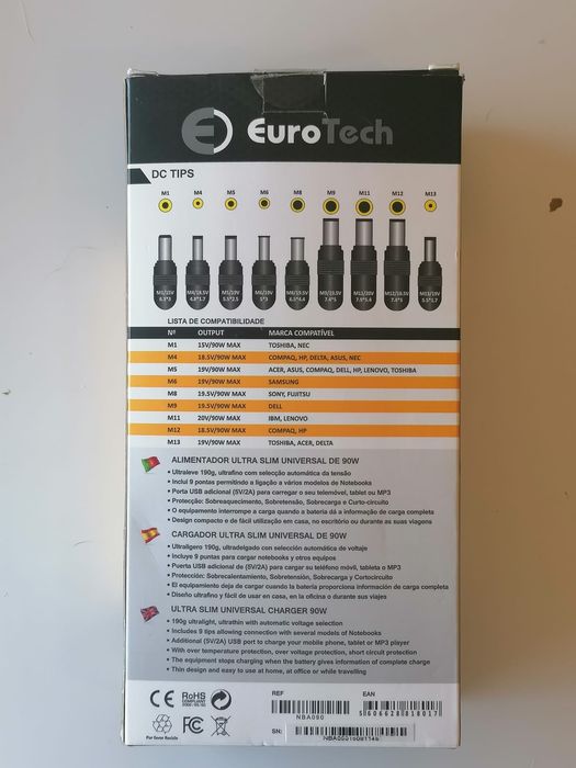 Carregador Computador / Portátil ULTRA SLIM UNIVERSAL, 90W
