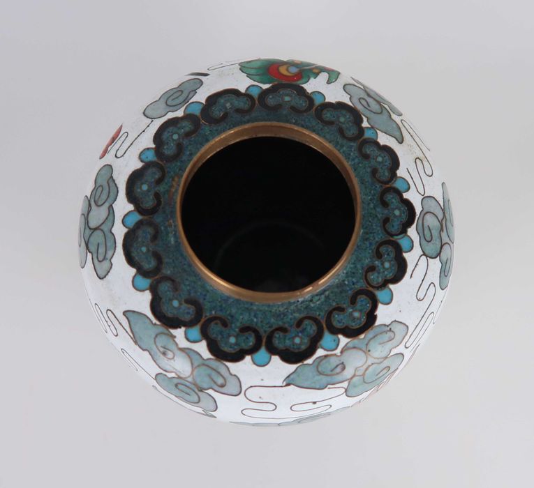 Pote sem tampa cloisonné antigo - Fênix e Dragão