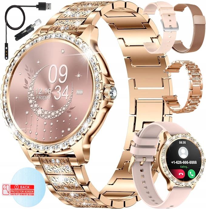 Smartwatch Zegarek Damski Polskie Menu Rozmowy Ciśnienie Puls Cyrkonie