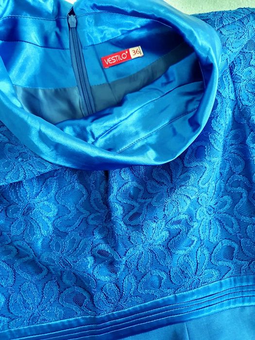 Elegancka chabrowa sukienka z wiskozą Vestilo 36/38 wesele komunia chr