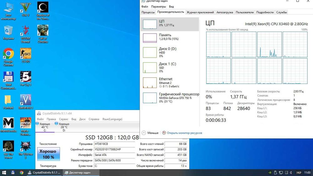 Ігровий системний блок: intel i7 8-ядер\8Gb\MSI GTX750Ti\SSD 120\FSP