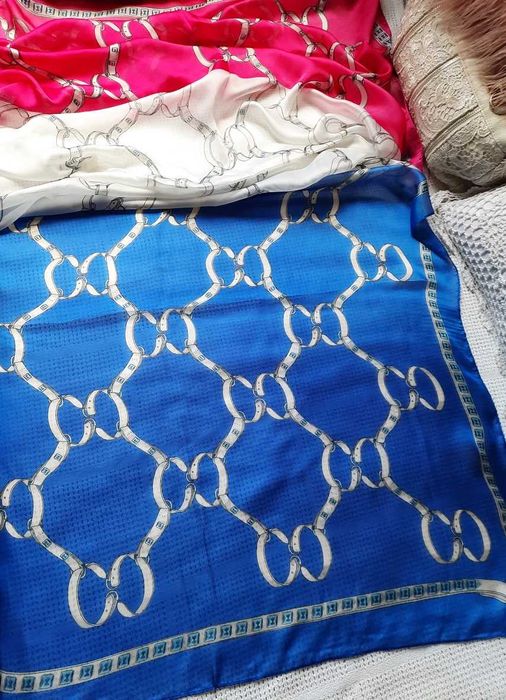 Ogromna 176/88 chaber niebieska różowa fuksja apaszka chustka chusta