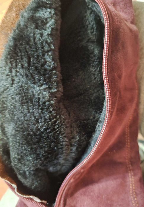 Женские высокие сапоги,мех,натур.замш,р.40,цвет-бордовый,импортSP LION