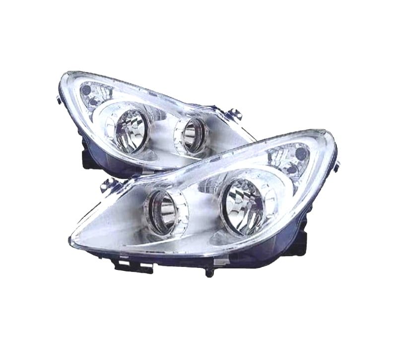 FARÓIS OPTICAS OPEL CORSA D 06-10 FUNDO CROMADO