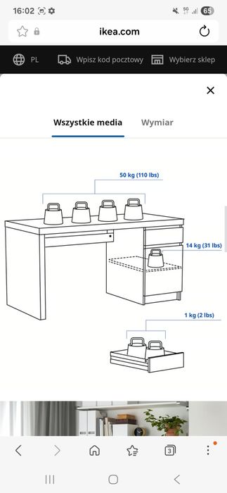 Biurko Ikea Malm 140 x 65 białe