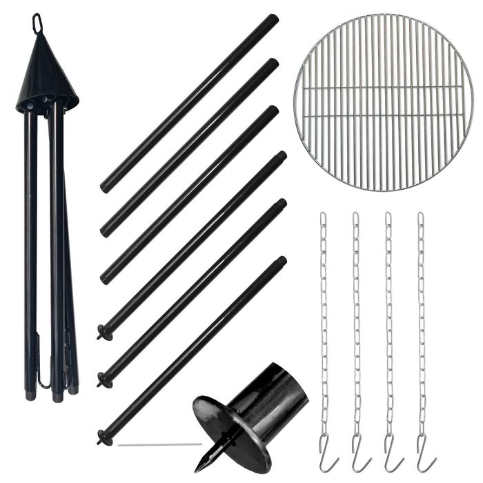 Grill ogrodowy trójnóg składany ruszt 40 cm wiszący 120cm duży ognisko