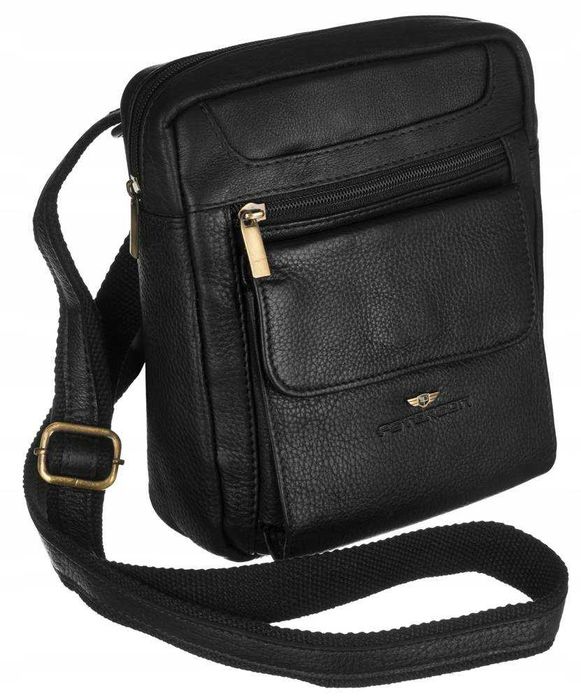 Listonoszka Męska PETERSON Torba na Ramię SKÓRZANA Miejska Mała Czarna