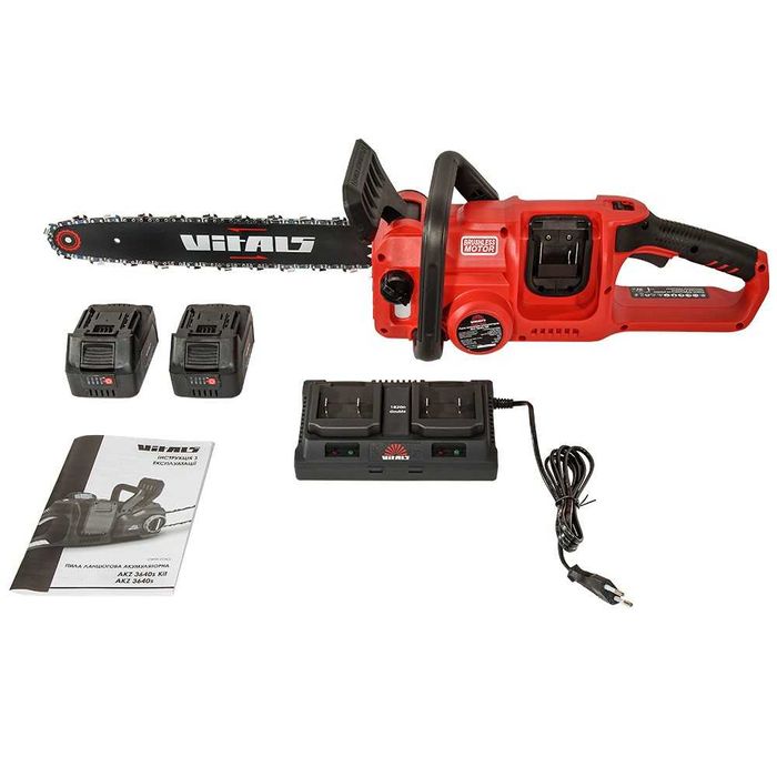 Пила акумуляторна Vitals AKZ3640s Kit/2акб 4А/г/шина40см/Гарантія 3рок