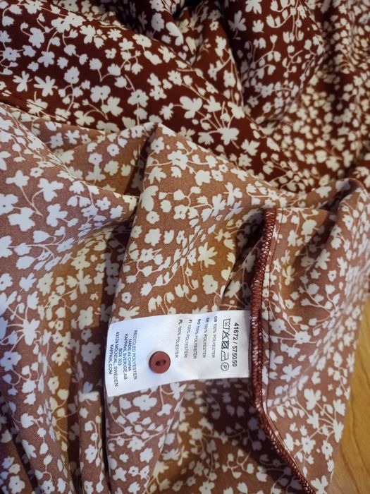 Sukienka maxi kwiaty 36 brązowa biała
