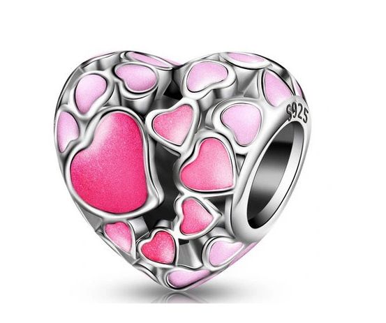 Dzień Matki CHARMS Zawieszka BEADS ażurowe różowe serce miłość S925