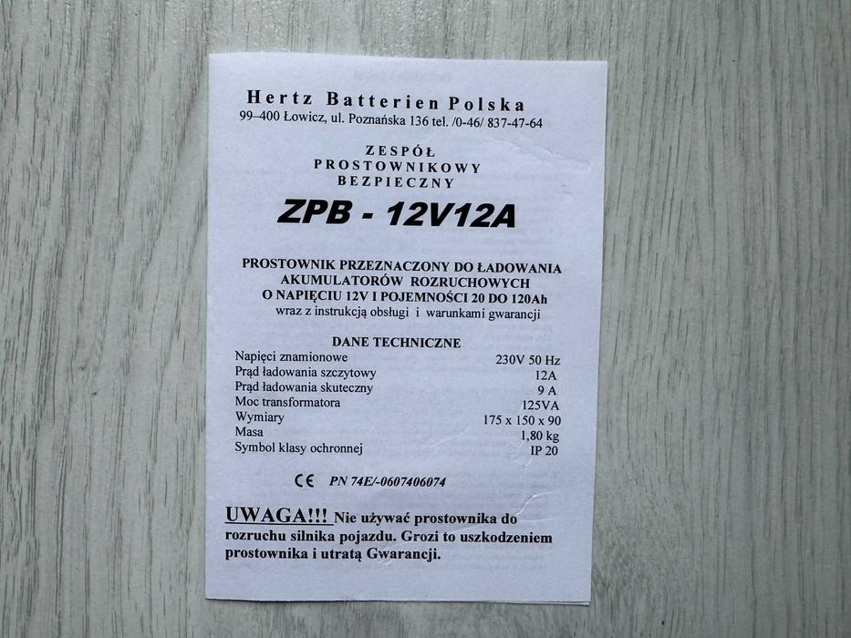 Prostownik Samochodowy HERTZ 12V 12A PRODUKT POLSKI Wysoka Jakość !!!
