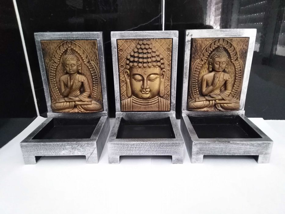 Conjunto de 3 Porta Velas Buda Zen.