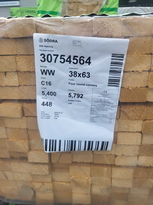 Łata, drewno konstrukcyjne świerk 38x63mm Södra TANIO DOSTAWA