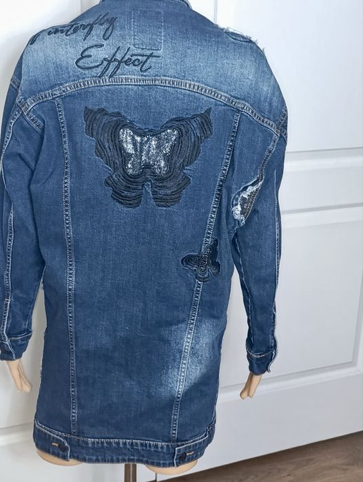 Długa kurtka jeansowa niebieska oversize S/36