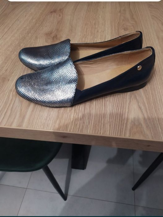 Buty półbuty baleriny damskie NOWE rozm. 39 granat, srebro