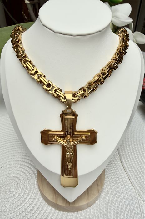 Masywny -Naszyjnik z Krzyżem Stal 316L Królewski Waga 177Gram  60 cm 9mm+GRATIS