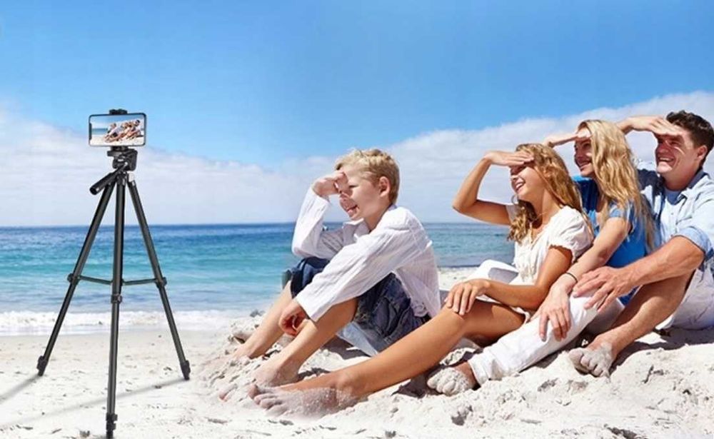 STATYW TRIPOD na telefon aparat regulowany uchwyt + PILOT BLUETOOTH