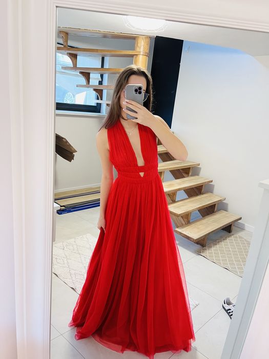 Przepiękna suknia balowa studniowkowa asos neonowa czerwień