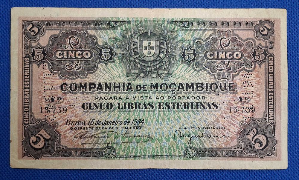 Portugal / Moçambique - 5 libras esterlinas 1934