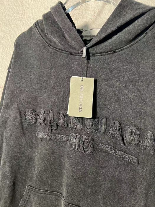 Худи BALENCIAGA рванное мужское унисекс черное пораанное винтажное