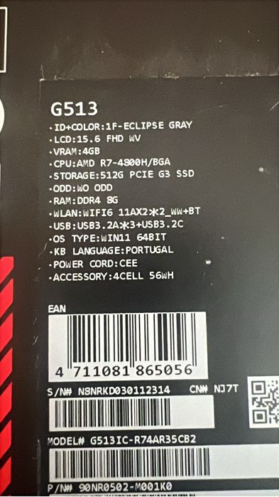 ASUS ROG Strix G15 Ryzen 7 RTX 3050 8GB Ram 512GB SSD -Como NOVO
