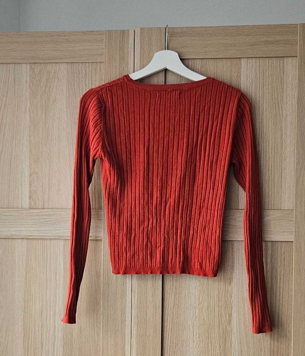 Sweter ceglany czerwony M w prążki