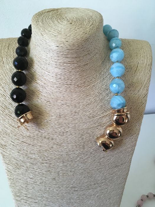 Naszyjnik korale kolia z naturalnego kamienia onyks.