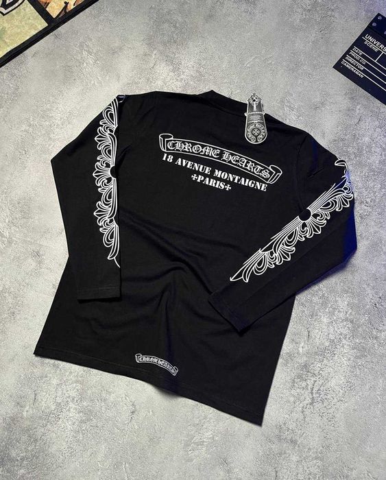 Чорний Лонгслів Chrome Hearts з бірками (Хром Хартс)