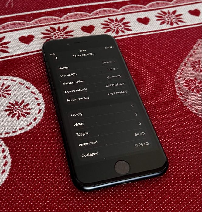 iPhone SE 2022 64GB Black - stan idealny bez blokad | kondycja bat 85%