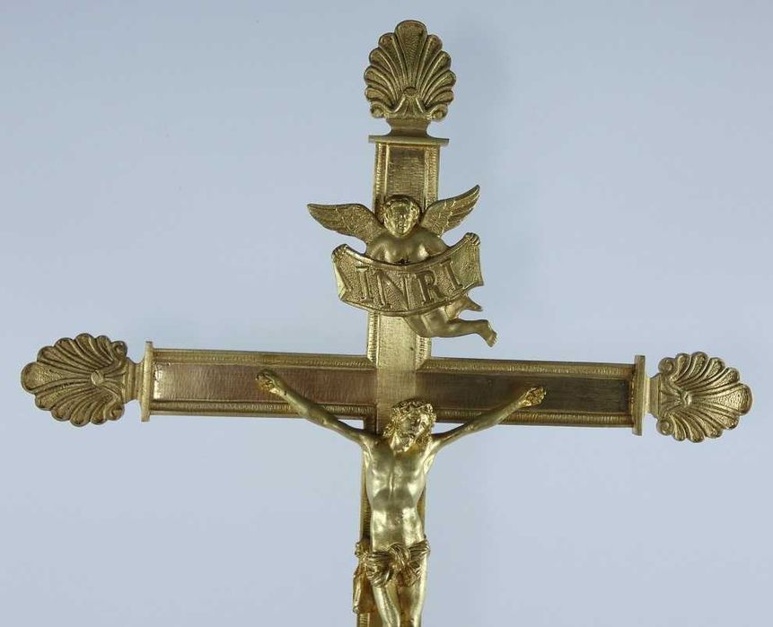 Ołtarzowy Krzyż krucyfiks mosiądz pasyjka JEZUS Maryja GOTYK 80 cm
