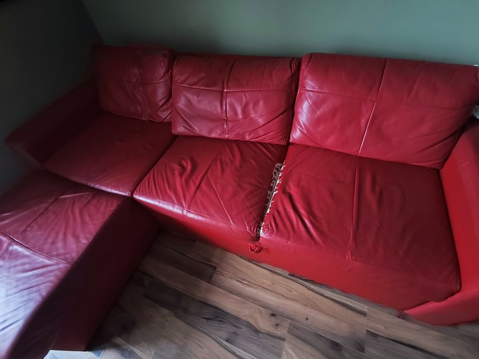 Czerwona sofa skórzana narożnik lewy 270  x 160