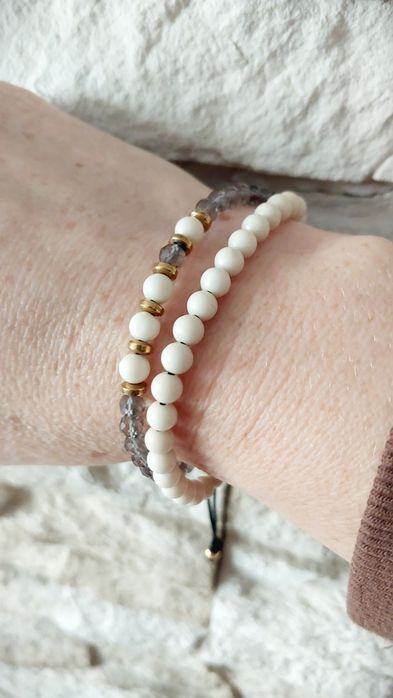 Bransoletka podwójna z kamieni-kwarc, jaspis, hematyt.