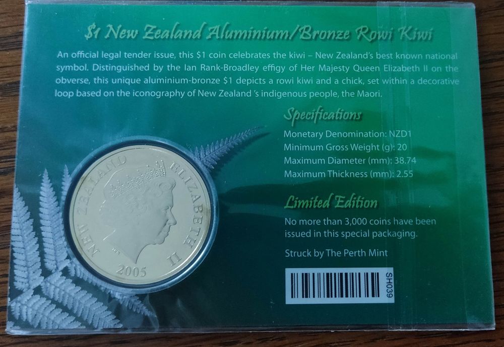Rowi kiwi 2005 kolekcjonerska moneta 1$ Nowa Zelandia