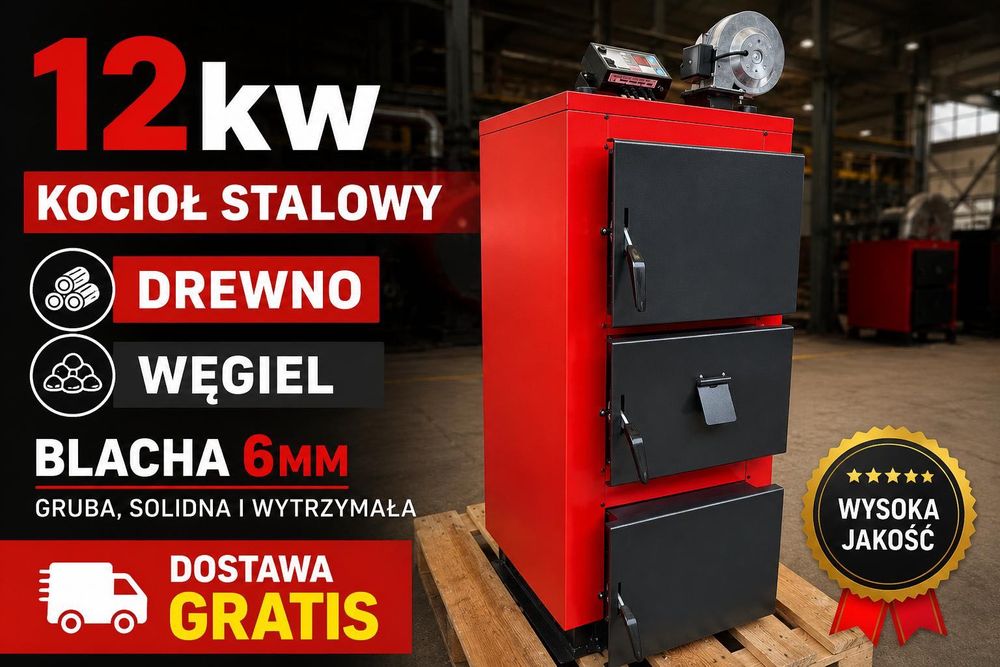 Kocioł Piec C.O. 12kW na drewno i węgiel, PRODUCENT Pleszew Dostawa 48h 35lat w branży