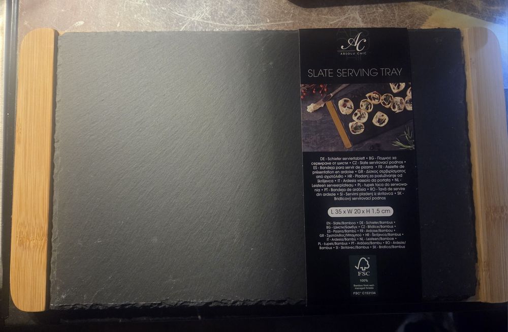Deska do serwowania z kamienia łupkowego i bambusa 35 x 20 cm Kuchnia