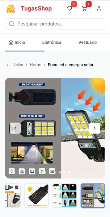 Foco led solar  com sensor de luz