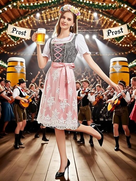 Strój Bawarski Dirndl Oktoberfest z dodatkami, rozmiar M