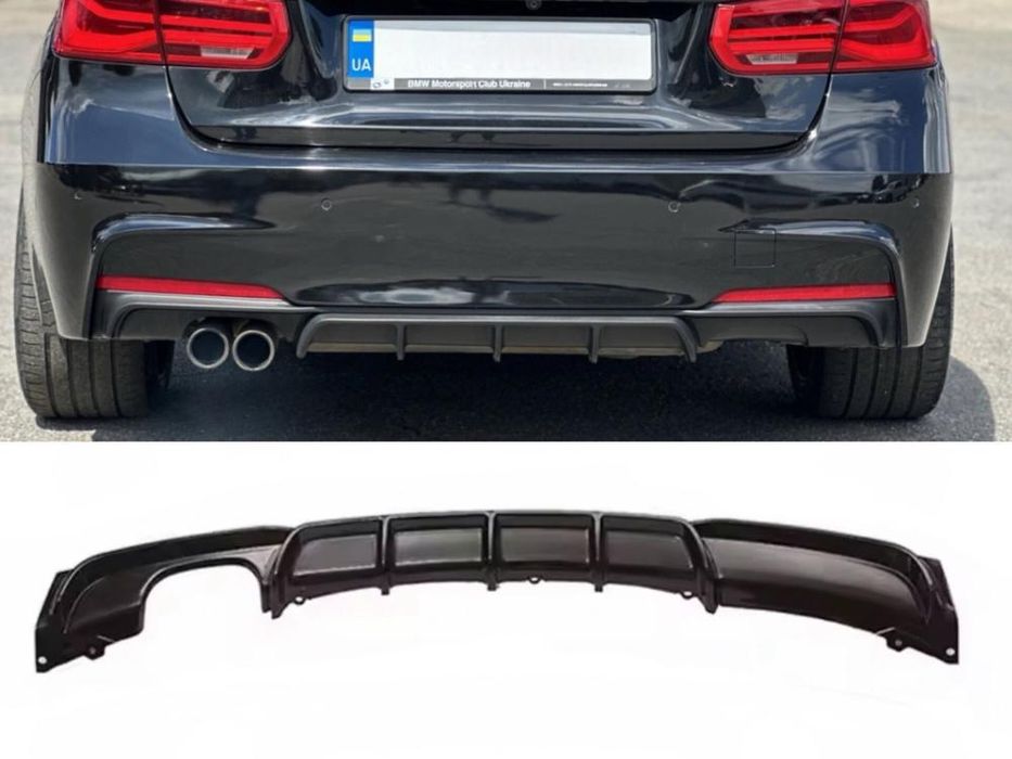 Диффузор накладка заднего бампера M-Performance BMW 3 series F30 2012-2018 под одну двойную выхлопную трубу матовый 00----