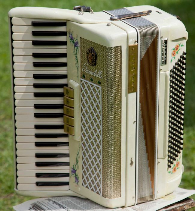 Akordeon włoski Scandalli, perłowy, 120 basów, 4 chóry, bardzo ładny
