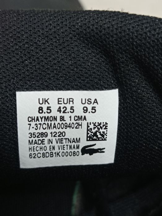 Buty Lacoste Chaymon rozmiar 42,5 czarne skóra skórzane trampki męskie