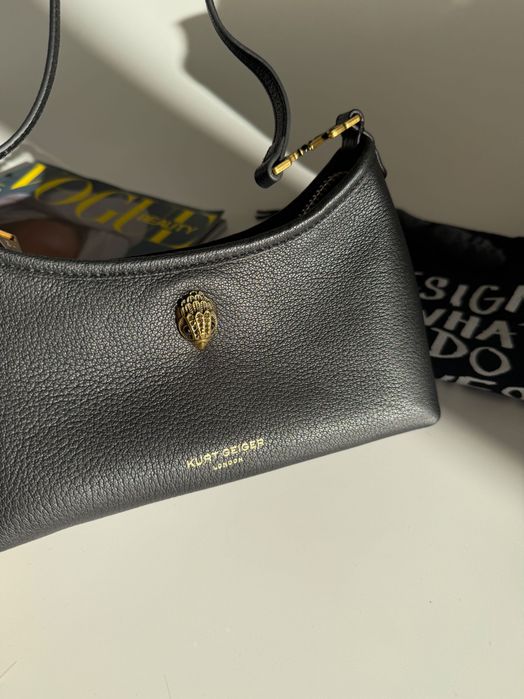 Жіноча сумка-багет Kurt Geiger, чорна, шкіряна