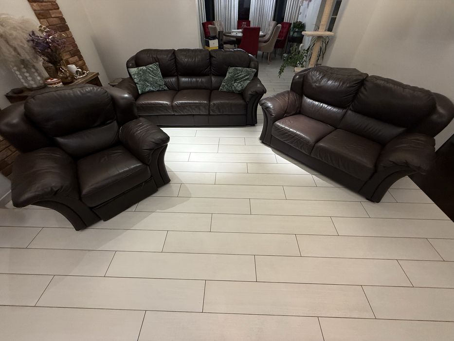 Zestaw kanap do salonu z prawdziwej skóry