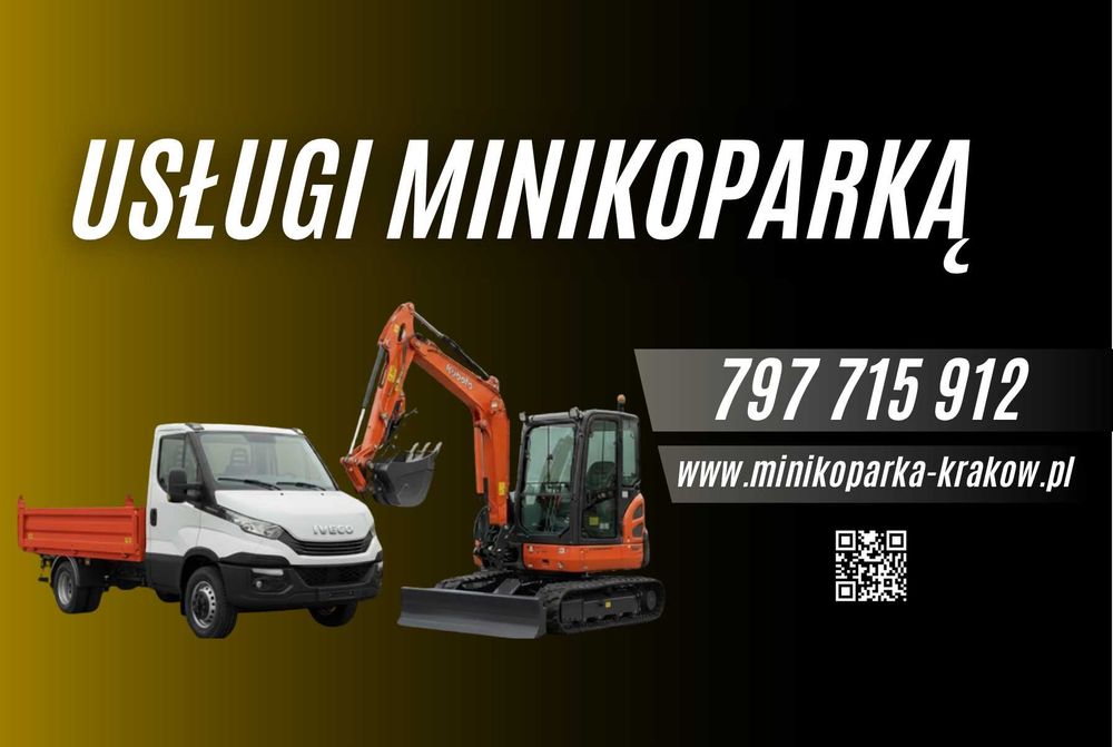 Usługi Minikoparka 2.7T Gdów, Wieliczka, Niepołomice, Kraków i okolice. Prace ziemne | wywrotka | koparka