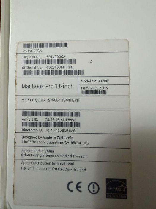 MacBook Pro 2016 1 tb 13" touchbar