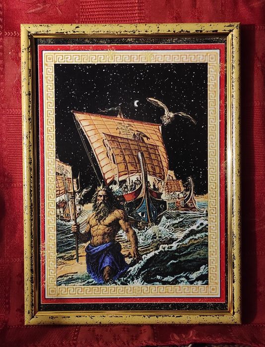 Картина,панно.Посейдон  морской бог и Одиссей .Античный стиль.Греция.