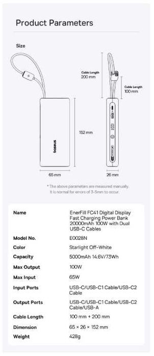 Павербанк Baseus EnerFill FC41 Digital Display 20000mAh 22.5W