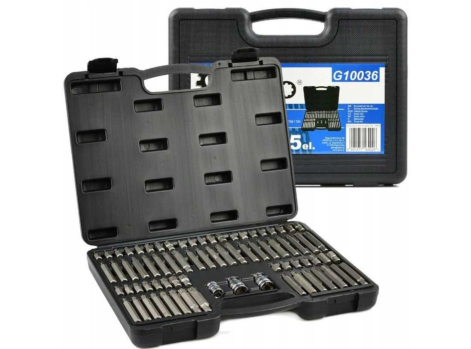 Zestaw 75 el. bitów kluczy trzpieniowych imbus TORX SPLINE RIBE 1980